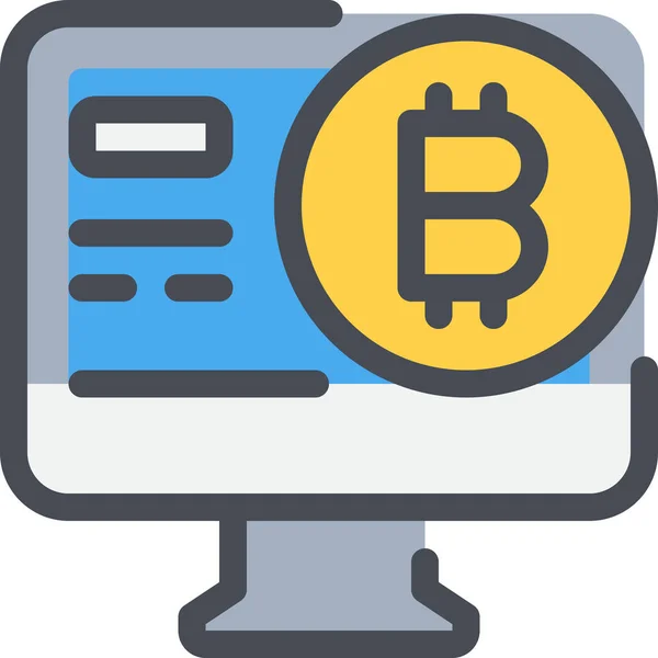 Bitcoin Coin Computer Icon Filled Outline Style — Stock Vector