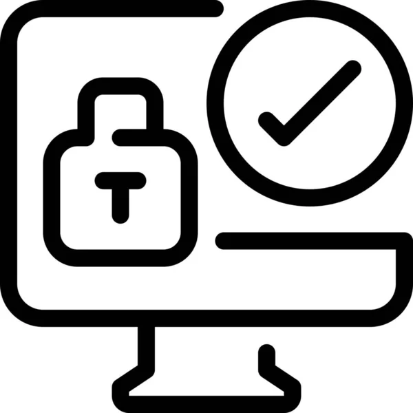 Bilgisayar Asma Kilit Simgesini Outline Biçiminde Kontrol — Stok Vektör