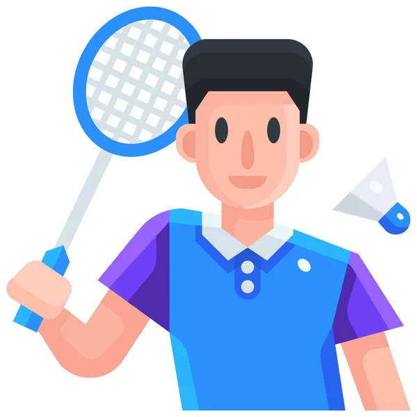 Icône Joueur Badminton Avatar Dans Style Plat — Image vectorielle