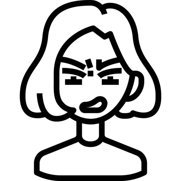 Icono Chica Avatar Enojado Estilo Esquema — Vector de stock