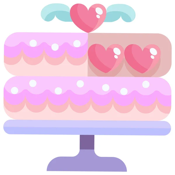 Gâteau Coeur Amour Icône Dans Style Plat — Image vectorielle