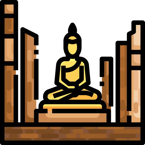 Arquitectura Buddha Culturas Icono Estilo Contorno Lleno — Vector de stock