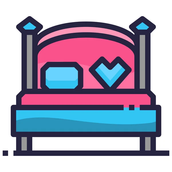 Cama Corazón Amante Icono Estilo Contorno Lleno — Archivo Imágenes Vectoriales