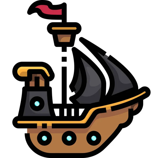 Bateau Pirate Pirate Icône Dans Style Contour Rempli — Image vectorielle