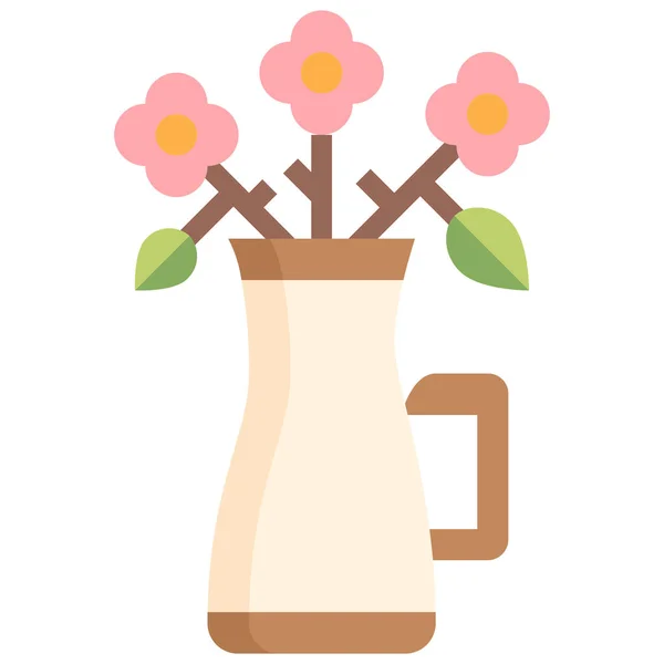 春のカテゴリの花瓶の花の装飾アイコン — ストックベクタ