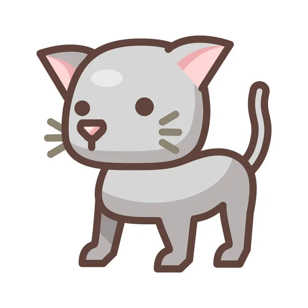 Animal Dibujos Animados Gato Icono Estilo Contorno Lleno — Vector de stock