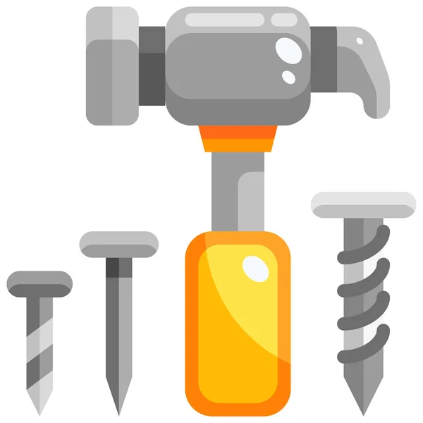 Hammer Hammering Nail Icon Flat Style — Stock Vector