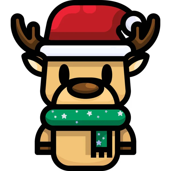 Animal Navidad Ciervo Icono Estilo Contorno Lleno — Vector de stock