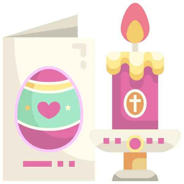 Candle Card Easter Icon Flat Style — Stock Vector