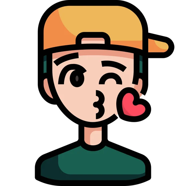 Аватар Хлопчик Поцілунок Значок Заповненому Контурі Стилі — стоковий вектор
