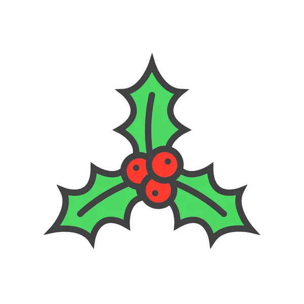 Berry Christmas Holly Icon Filled Outline Style — Stock Vector