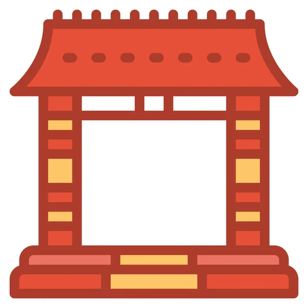 記入アウトラインスタイルでアジアの仏像の建物のアイコン — ストックベクタ