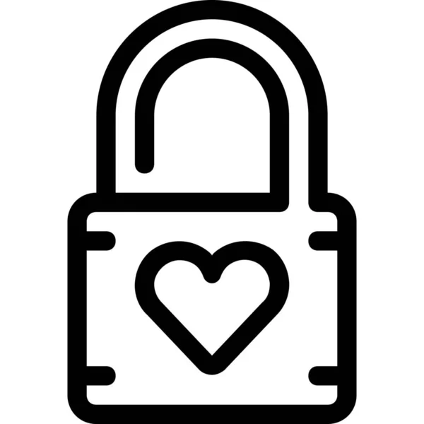 Corazón Bloqueo Icono Romántico Estilo Esquema — Vector de stock