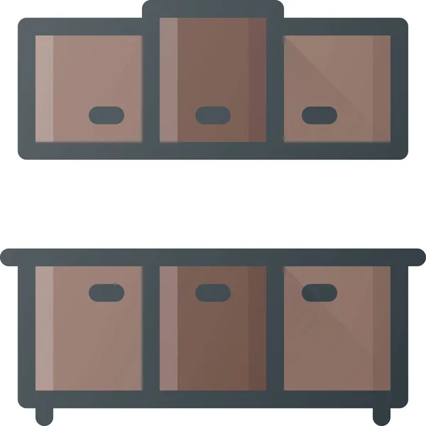 Gabinetes Icono Muebles Mostrador Estilo Contorno Lleno — Vector de stock