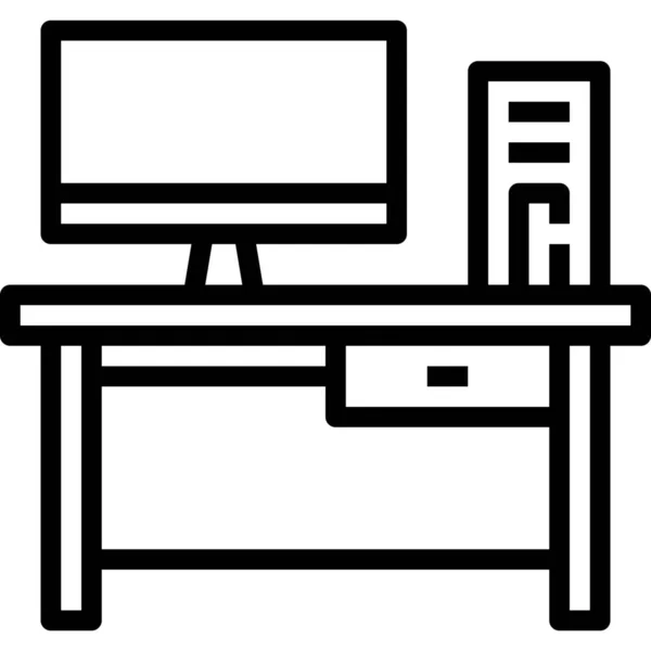 Icono Oficina Muebles Computadora Estilo Esquema — Archivo Imágenes Vectoriales