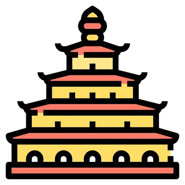 Ancient Asian Building Icon Filled Outline Style — Stock Vector