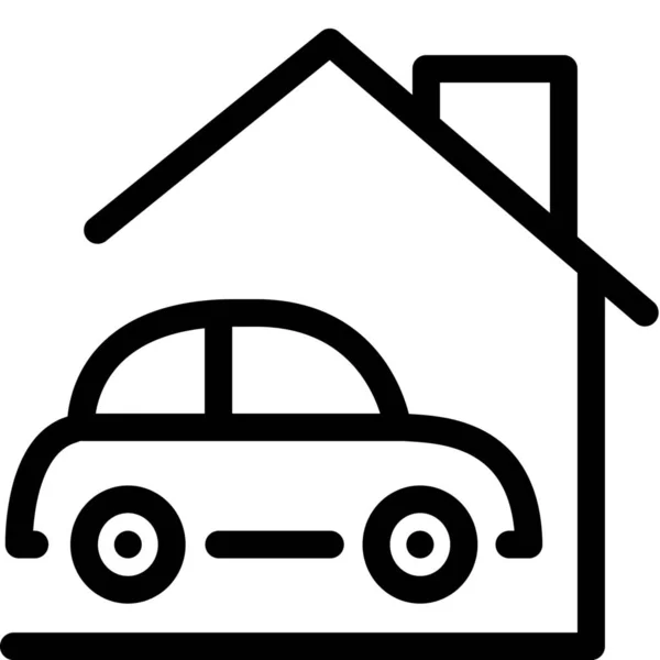 Auto Garage Huis Pictogram Grote Lijnen — Stockvector