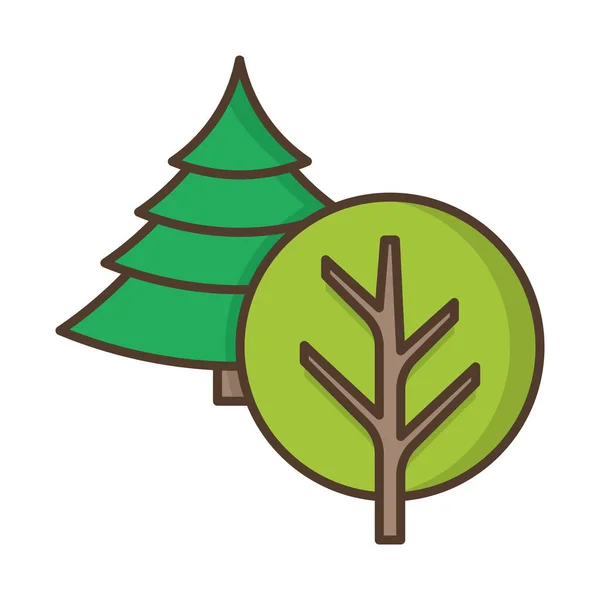 Icono Bosque Caducifolio Coníferas Estilo Contorno Lleno — Vector de stock