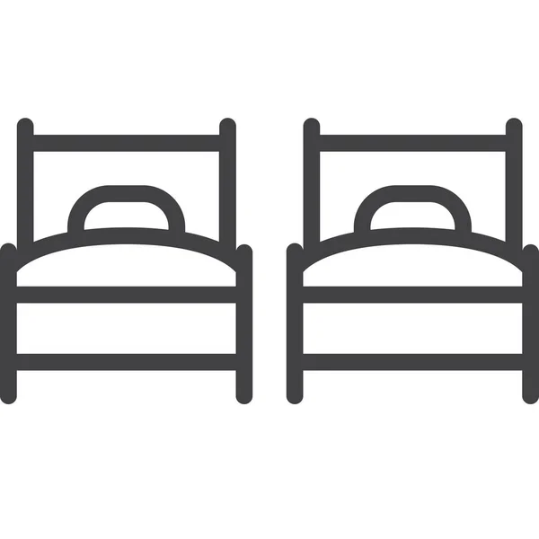 Camas Icono Habitación Hotel Estilo Esquema — Vector de stock