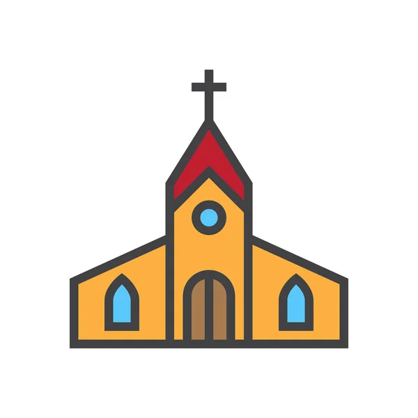 Bâtiment Icône Église Noël Dans Style Contour Rempli — Image vectorielle