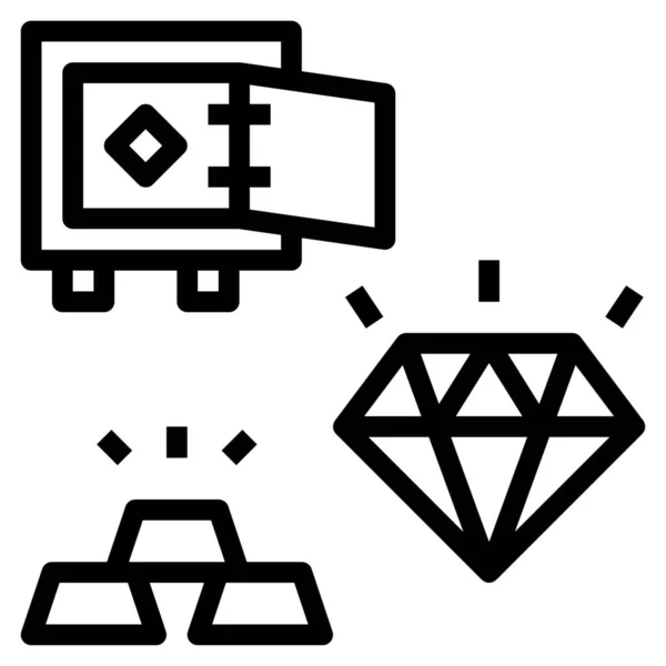Icono Oro Diamante Lingotes Estilo Esquema — Vector de stock
