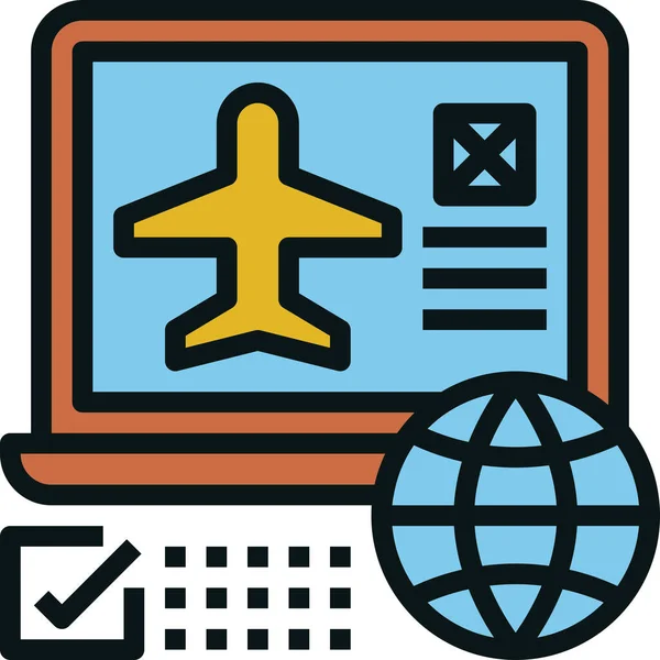 Airplane Booking Online Icon Estilo Esquema Rellenado — Vector de stock