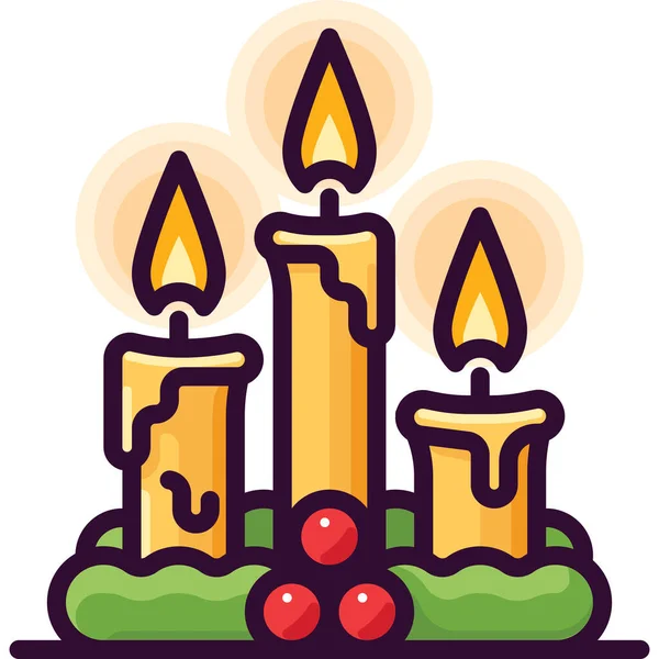 Berry Candle Decoration Icon Filled Outline Style — Stock Vector