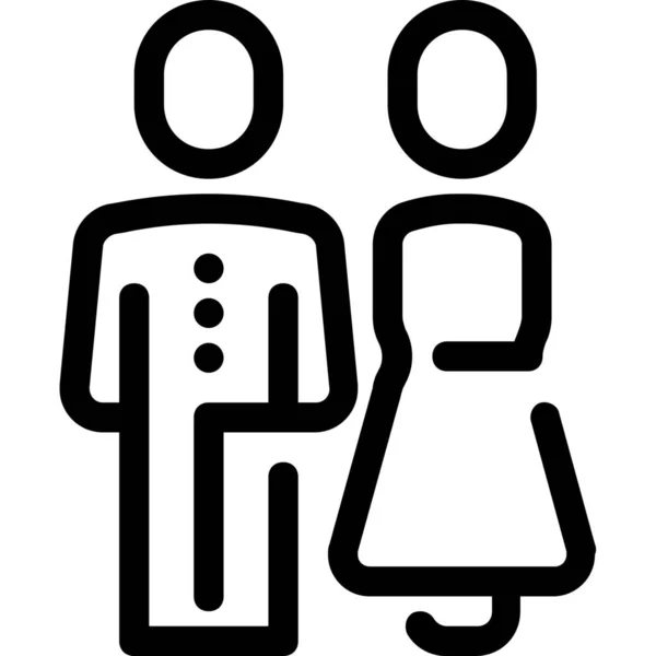 新婚夫妇图标的轮廓风格 — 图库矢量图片