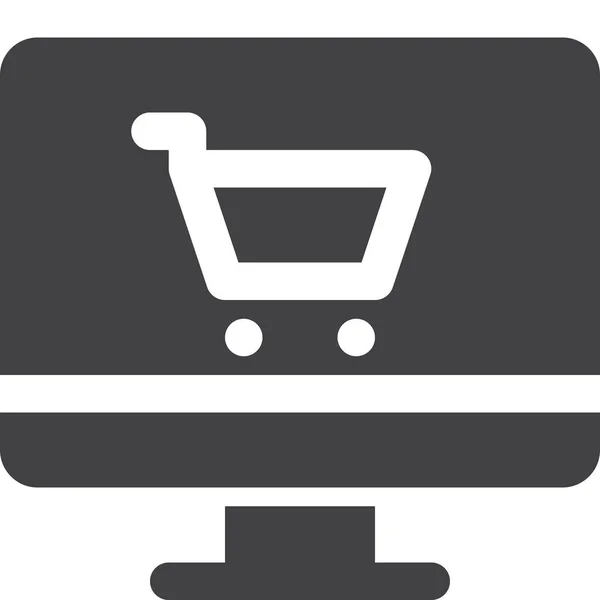 Computer Online Winkel Icoon Solid Stijl — Stockvector