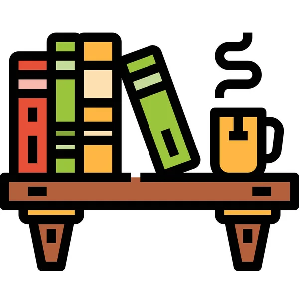 Librería Libros Icono Educación Estilo Esquema Lleno — Vector de stock