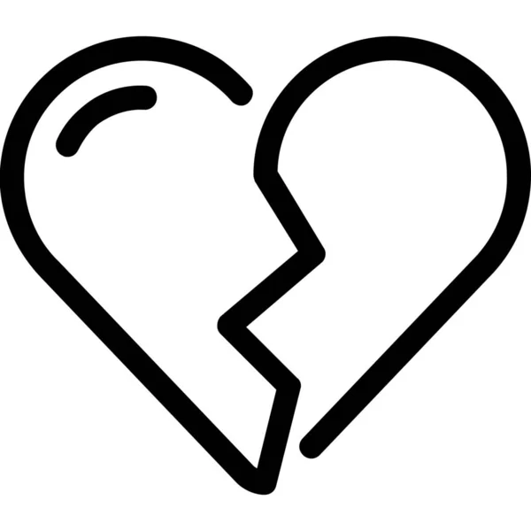 Coeur Brisé Icône Amour Dans Style Contour — Image vectorielle