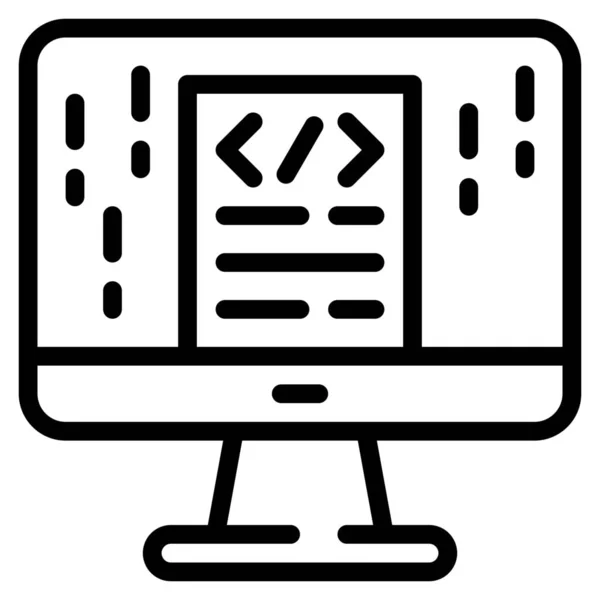 Ikona Monitora Komputera Kod Stylu Konturu — Wektor stockowy