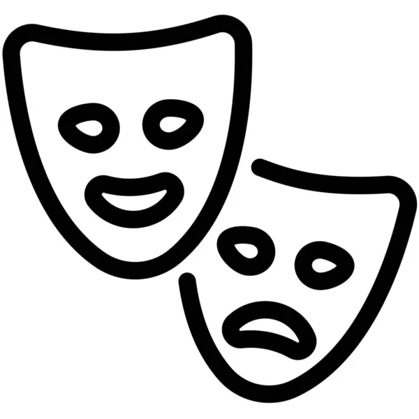 Máscaras Juegan Icono Teatro Estilo Esquema — Vector de stock