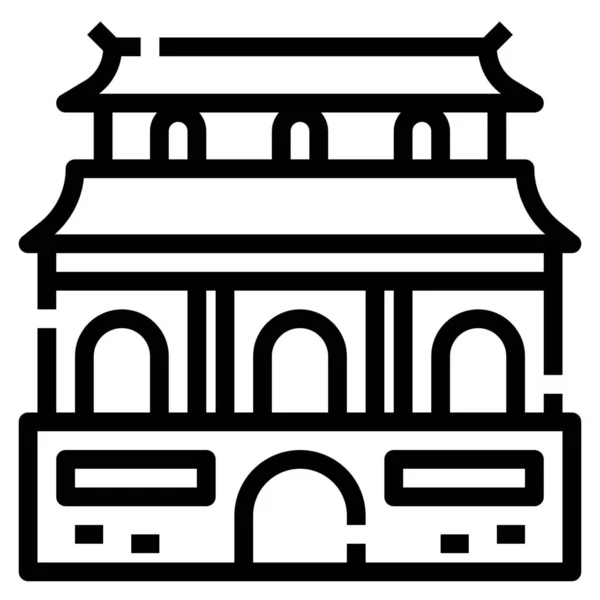 Κτίριο Κίνα Κινέζικο Εικονίδιο Στυλ Περίγραμμα — Διανυσματικό Αρχείο