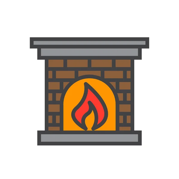 Fire Fireplace Flame Icon Filled Outline Style — Stock Vector