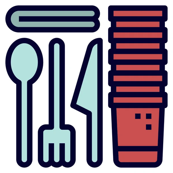 Camping Cup Fork Icon Filled Outline Style — Stock Vector