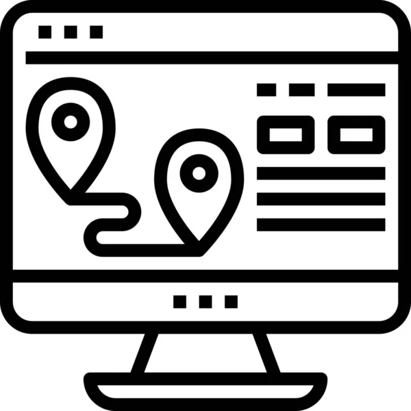 Computer Locatie Reizen Pictogram Outline Stijl — Stockvector