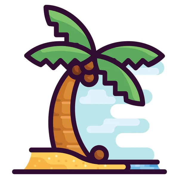 Icono Palma Coco Playa Estilo Contorno Lleno — Vector de stock