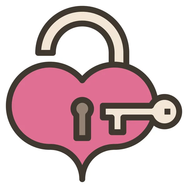 Heart Key Unlock Icon Filled Outline Style — Stock Vector