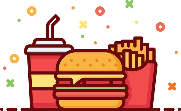 Burger Drinken Fast Food Icoon Gevulde Omtrek Stijl — Stockvector