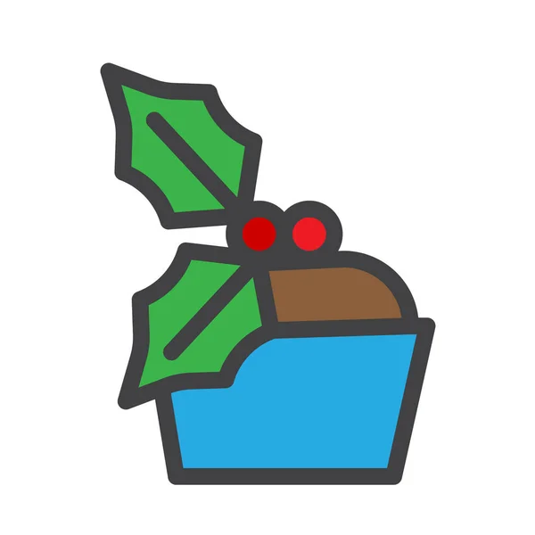 Ícone Sobremesa Cupcake Cristmass Estilo Contorno Preenchido — Vetor de Stock