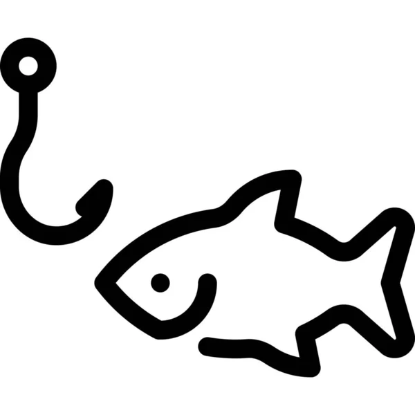 Poisson Hameçon Icône Pêche Dans Style Contour — Image vectorielle