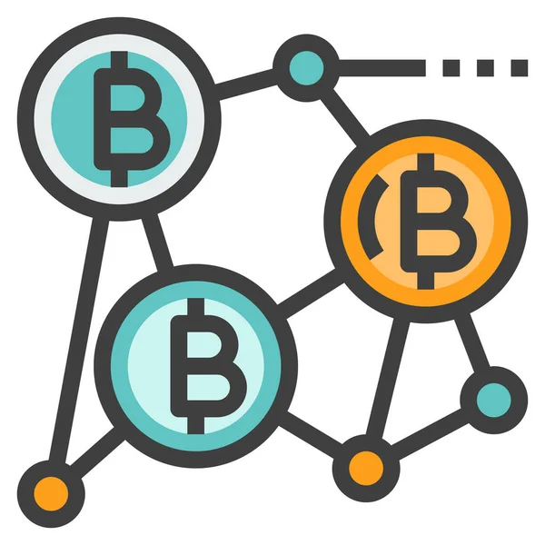 Bitcoin Blockchain Icône Crypto Monnaie Dans Style Contour Rempli — Image vectorielle