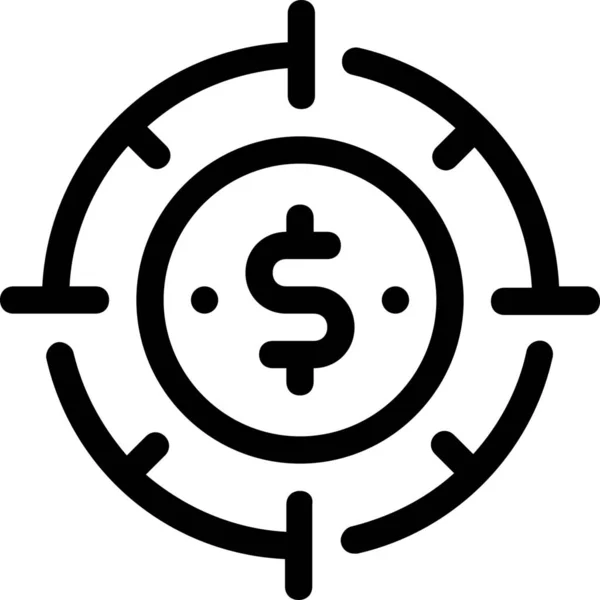 Doel Dollar Marketing Icoon Outline Stijl — Stockvector