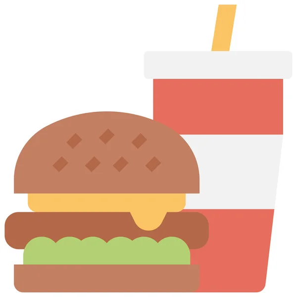 Hamburguesa Bebida Rápido Icono Estilo Plano — Vector de stock