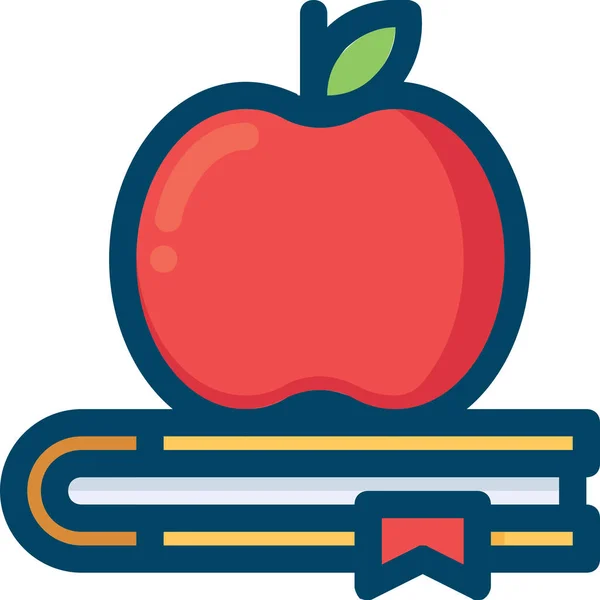 Icono Educación Libro Manzana Estilo Contorno Lleno — Vector de stock