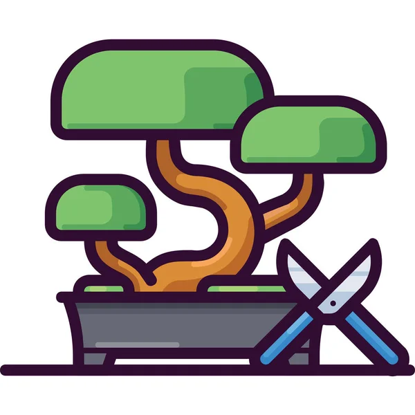 Bonsai Japón Icono Naturaleza Estilo Contorno Lleno — Vector de stock