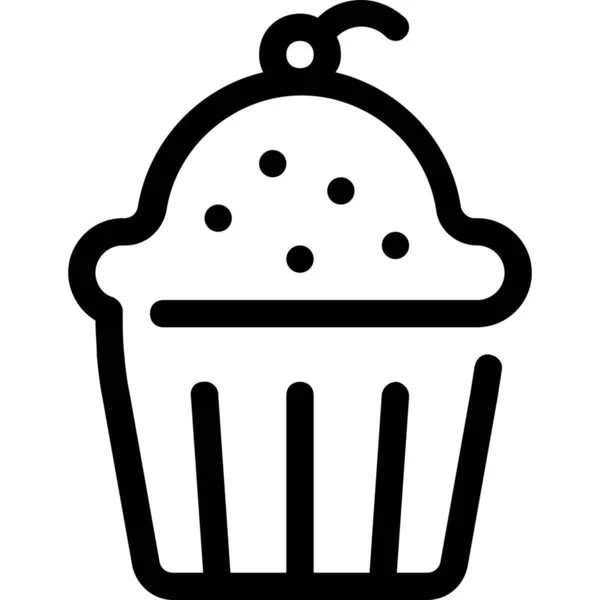 Icône Gâteau Anniversaire Cupcake Dans Style Contour — Image vectorielle