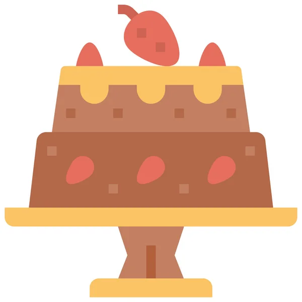 Bakkerij Taart Dessert Pictogram Platte Stijl — Stockvector