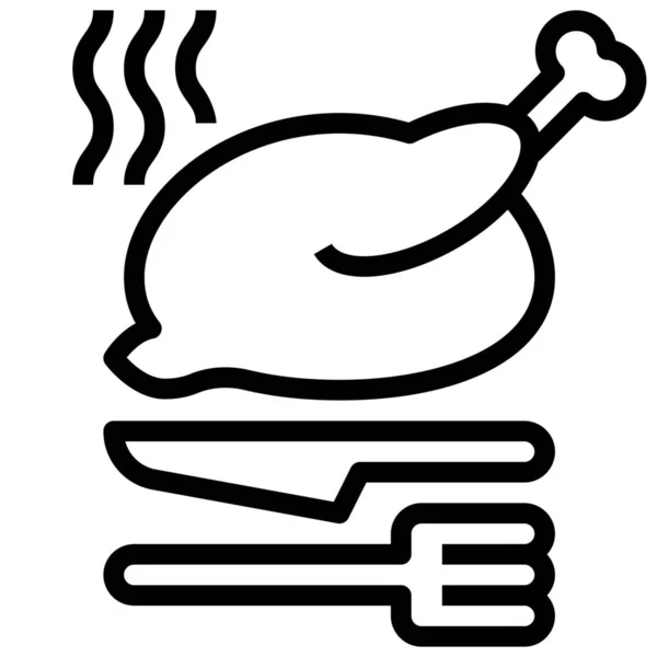 Chicken Course Food Icon Dalam Gaya Outline - Stok Vektor